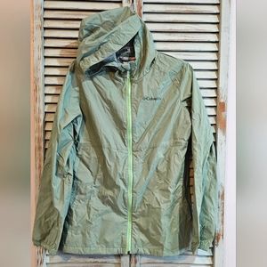 COLUMBIA HOODED WINDBREAKER Girls Size L (14-16) Light Green Full Zip Outdoor